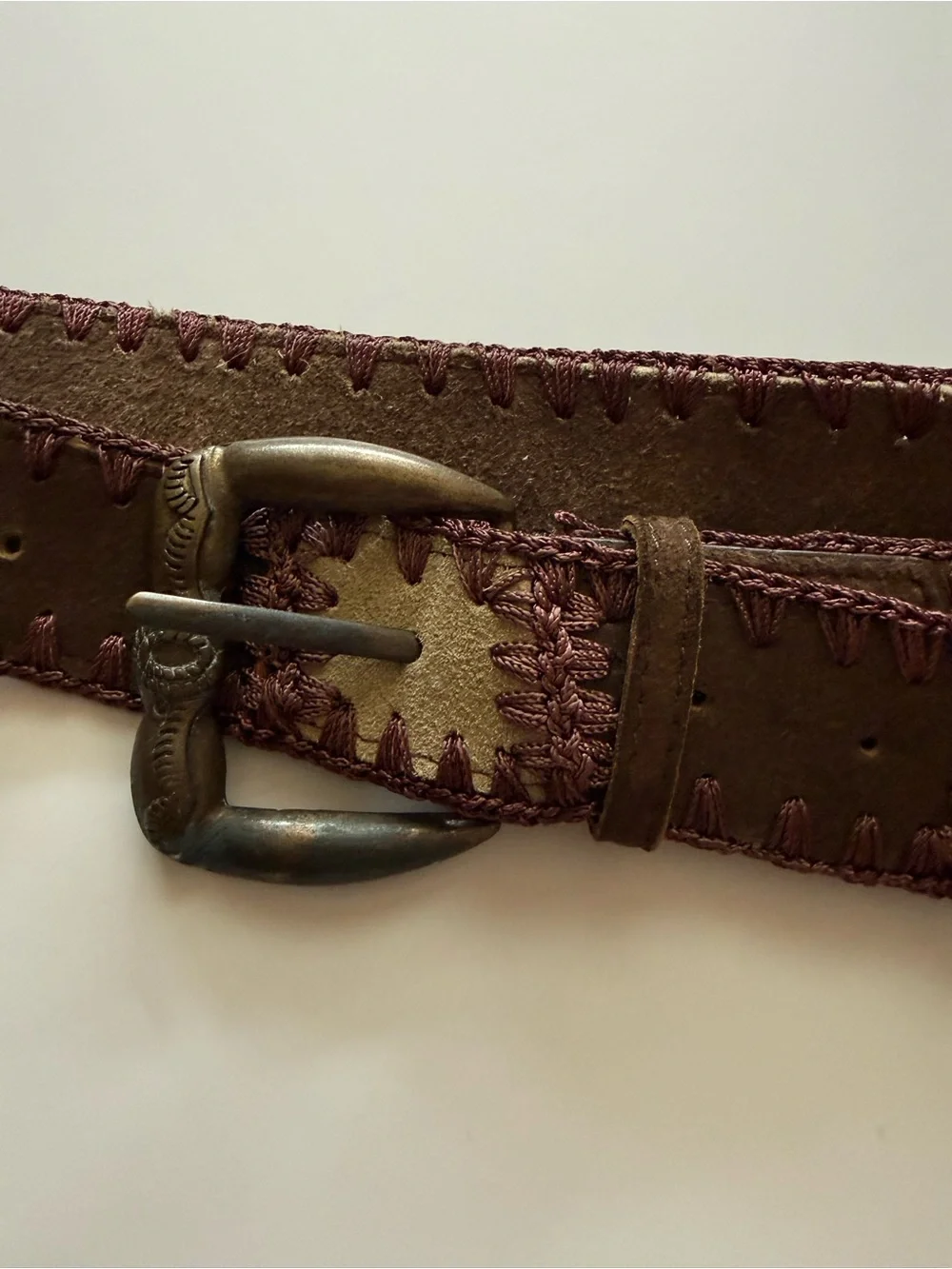 Free People Leather Suede Whipstitch Belt S/M Brown Western Boho Festival Cow Su